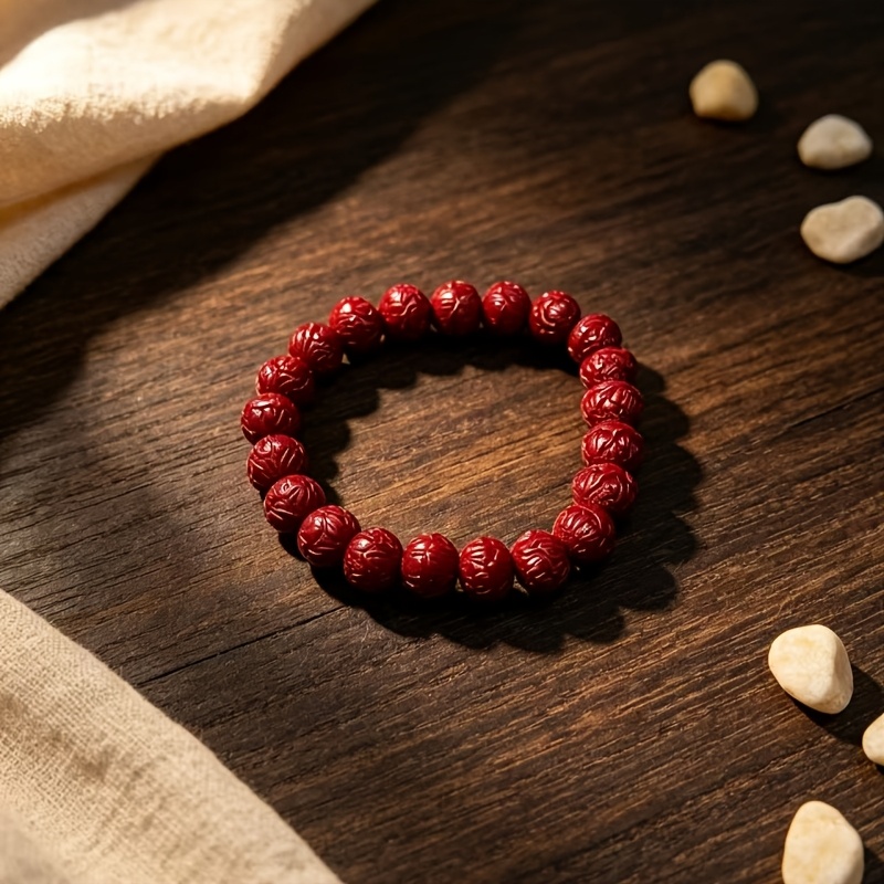 Bohemian Lotus-Shaped Cinnabar Bracelet, Elegant Gift